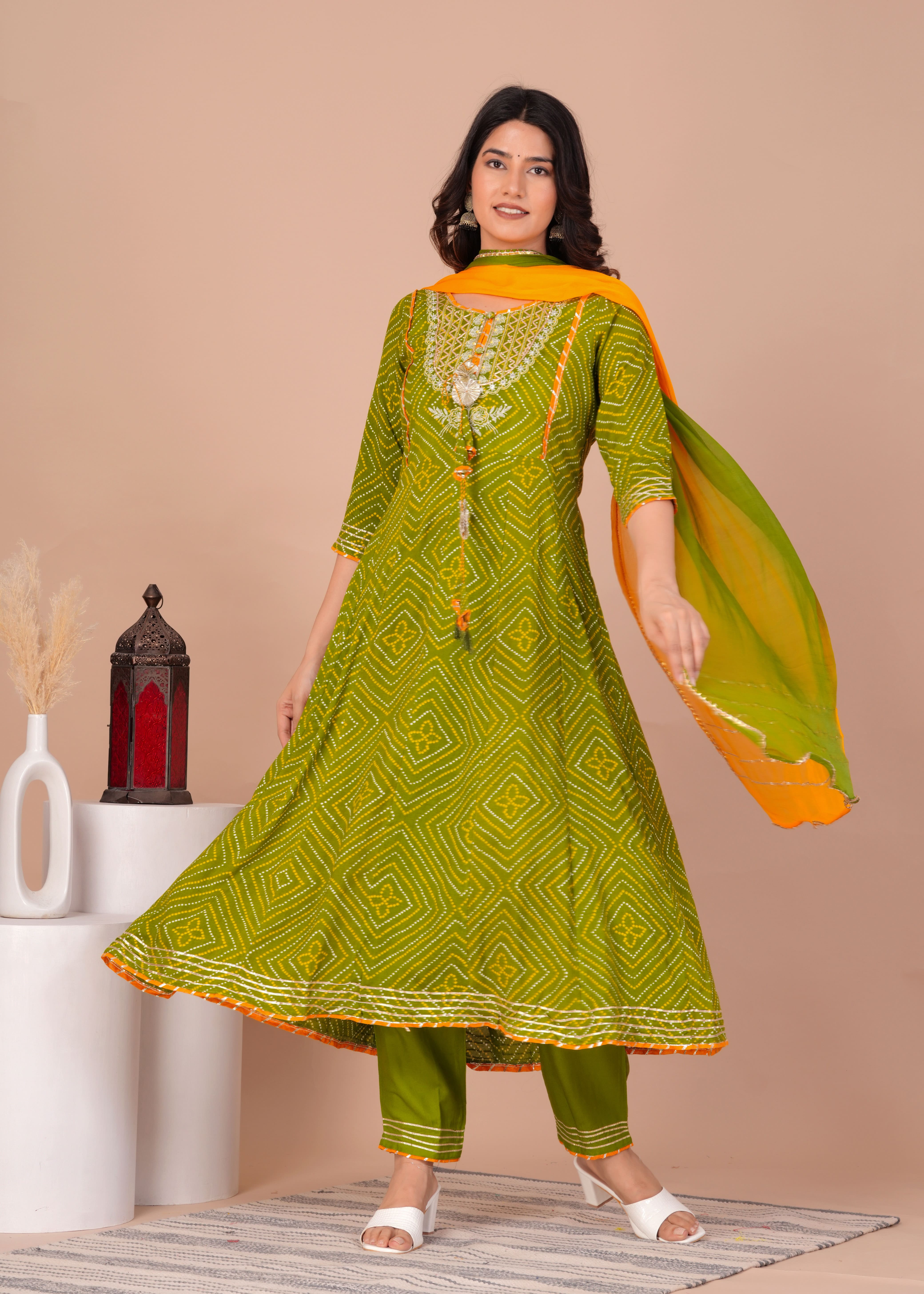 Floral Printed Anarkali Kurta with Palazzos & With Dupatta