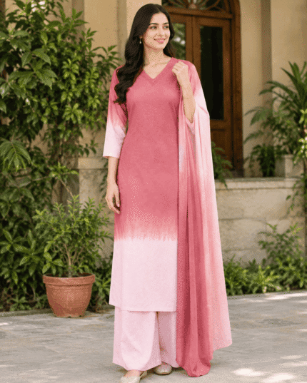 Women’s Pink Ombre Rayon Kurta Set with Dupatta
